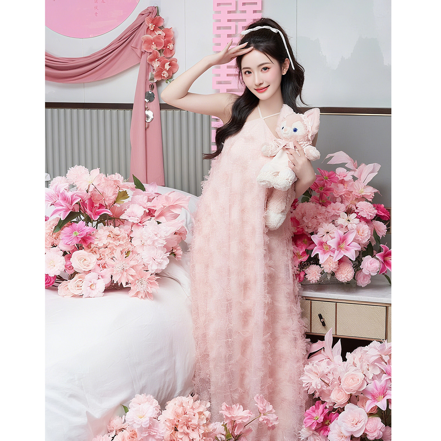 欢喜橙/晨拍礼服女新娘公主裙晨袍超仙连衣裙优雅日常挂脖连衣裙