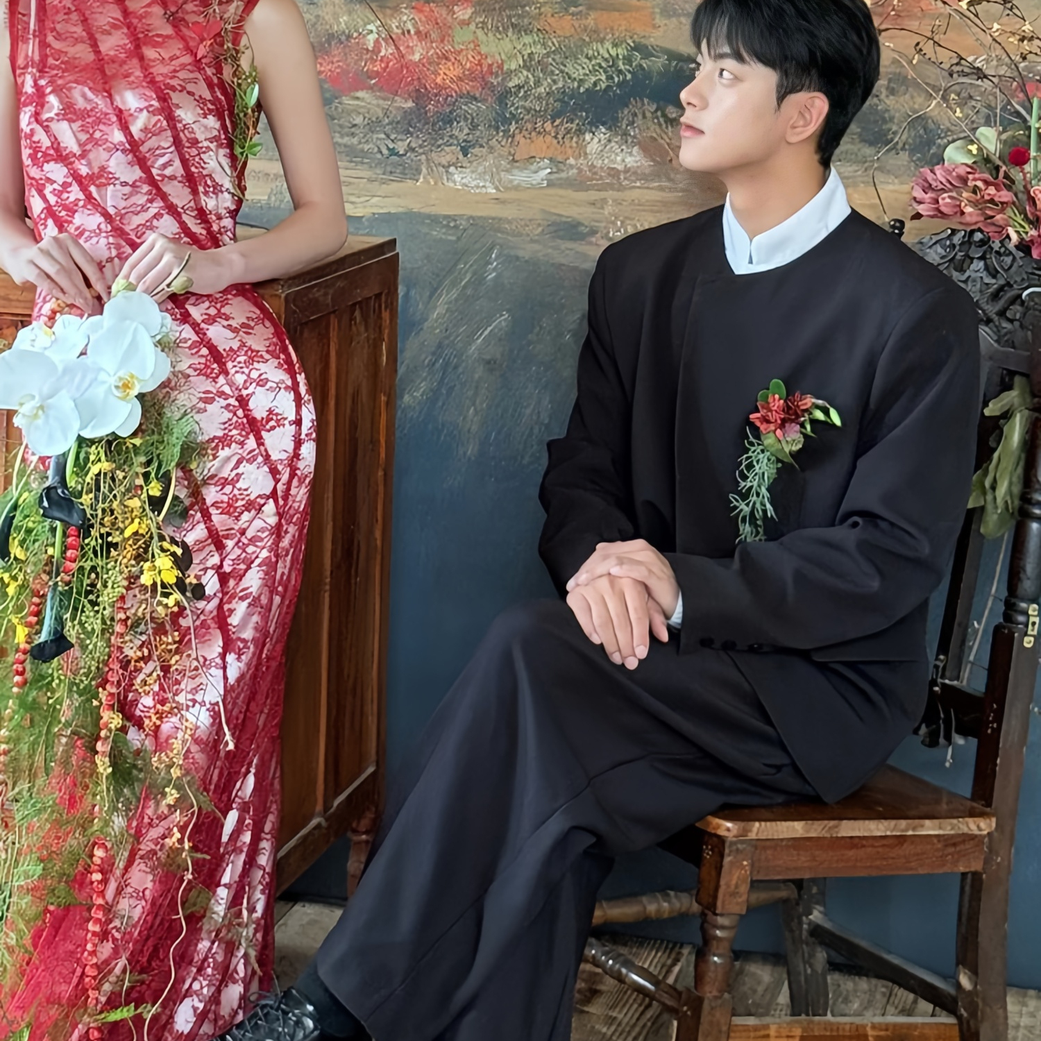 欢喜橙【亦舟】订婚男士西服套装圆领西装外套休闲正装高级感轻奢