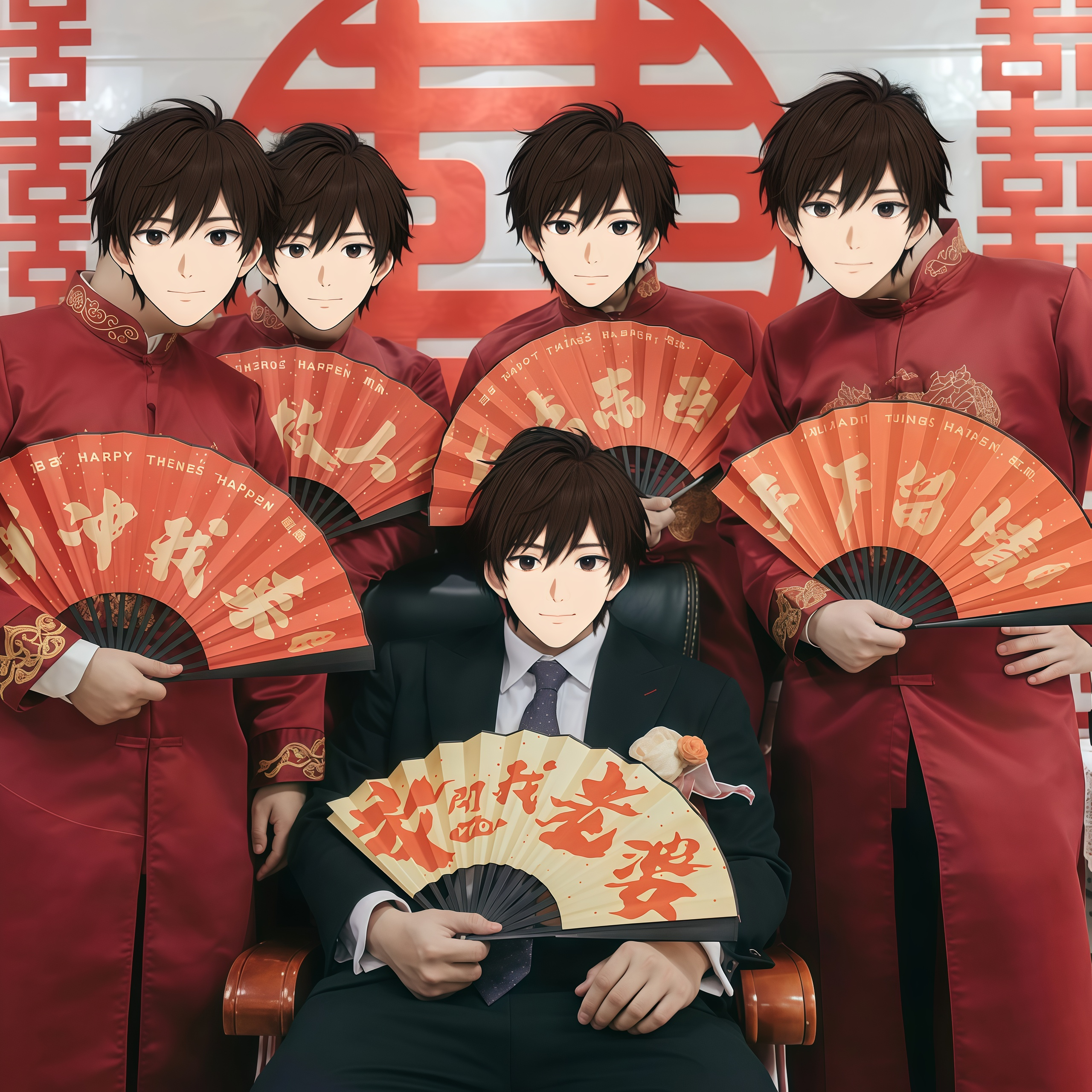 欢喜橙 伴郎服中式旗袍秋季结婚礼服大褂相声大码接亲兄弟团服装