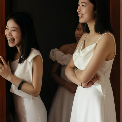 欢喜橙【雪韵】伴娘服日常可穿2025新款夏季姐妹团连衣裙仙气白色