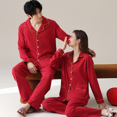 新婚情侣睡衣女纯棉长袖男高级感