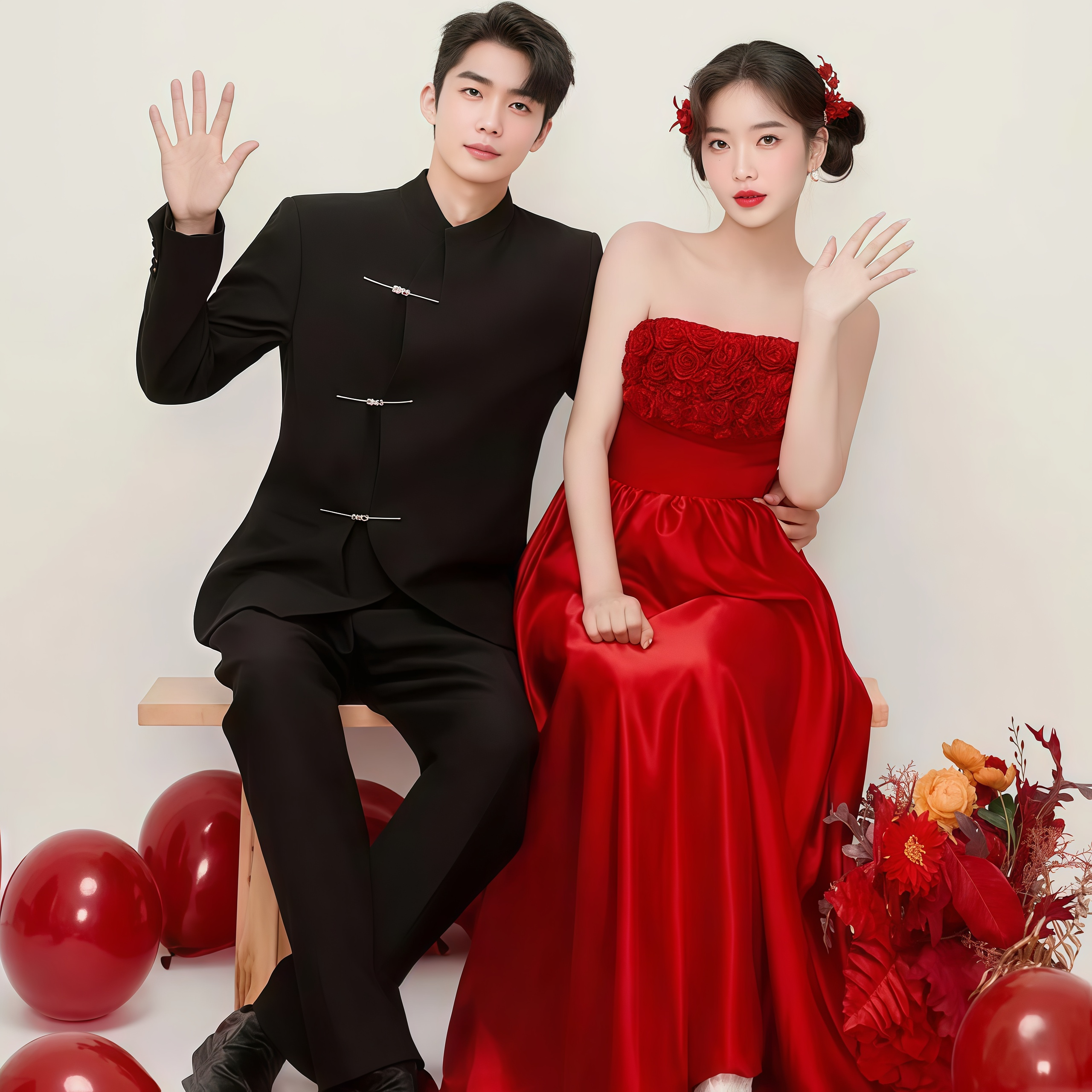 欢喜橙 新中式国风黑色立领高端男士订婚礼服新郎结婚西装套装