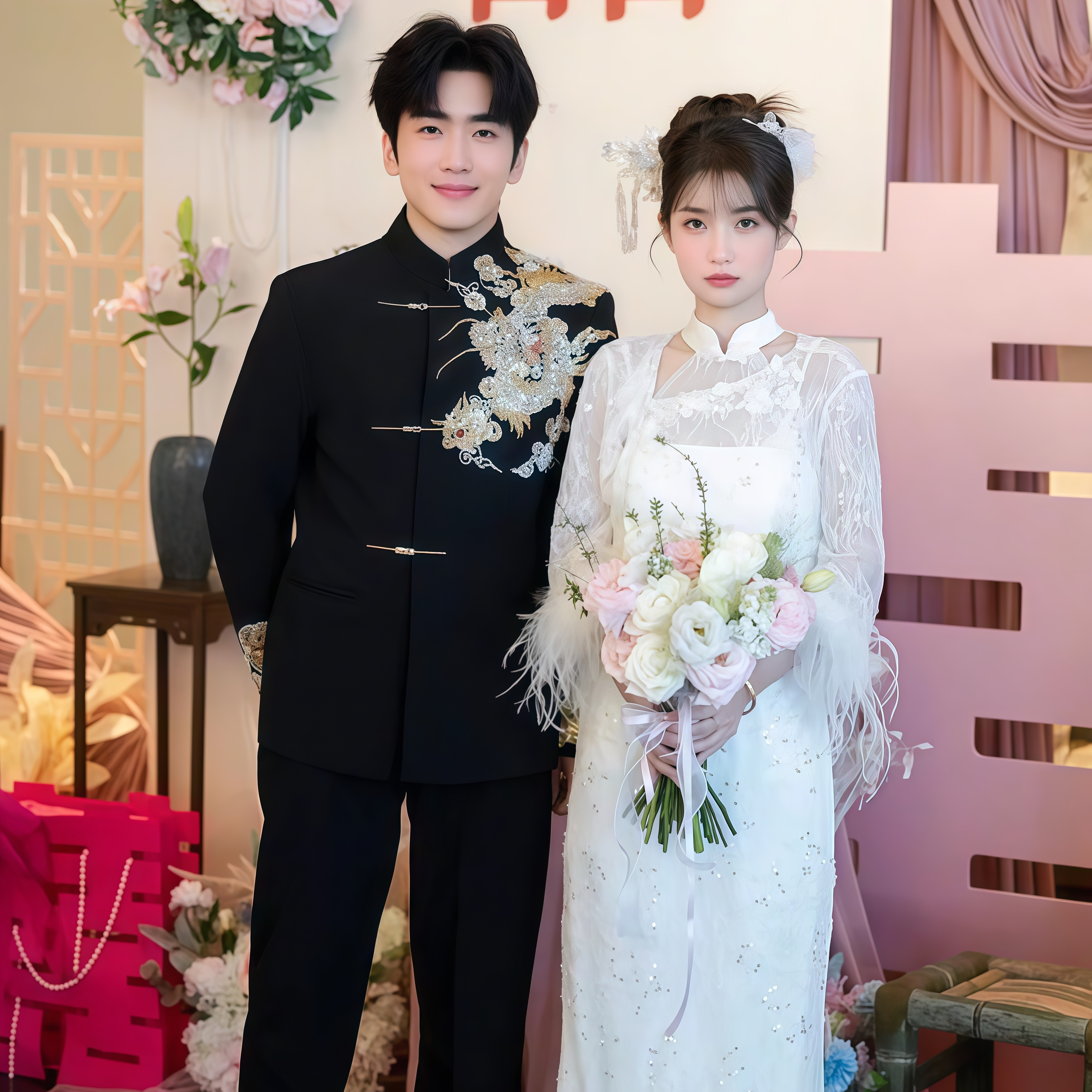 欢喜橙 新中式结婚男装中山装男士订婚高端立领西装新郎中式礼服