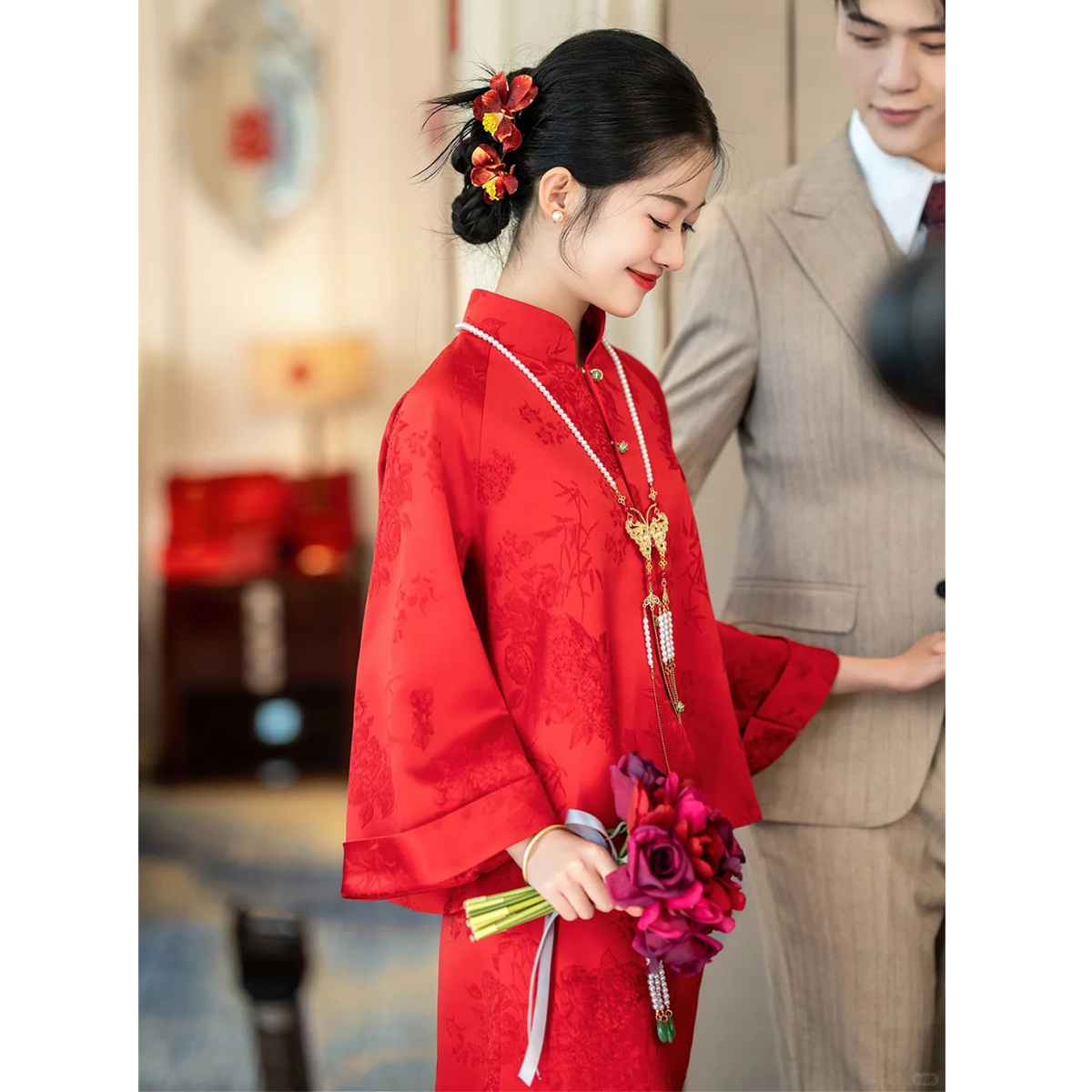 两件套敬酒服女新娘新中式改良旗袍套装红色显白订婚礼服裙回门宴