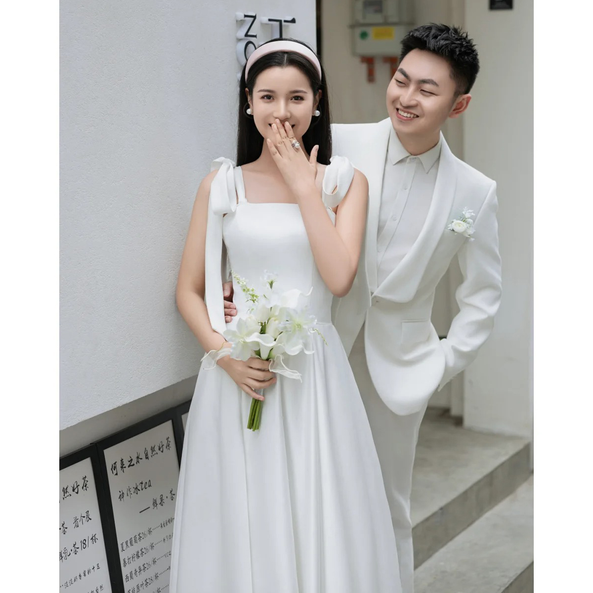 欢喜橙【云釉】白色吊带轻婚纱生日party小礼裙日常可穿主持礼服