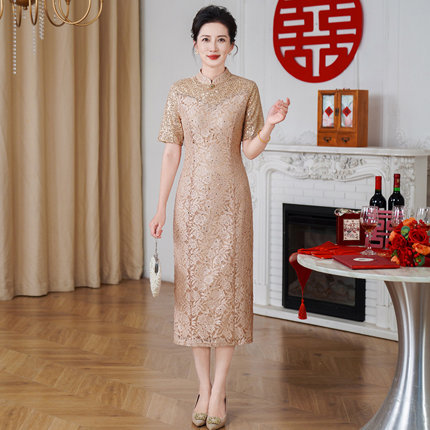 欢喜橙【舟谣】婆婆娘家妈妈装旗袍红色高档结婚晚礼服婚宴连衣裙