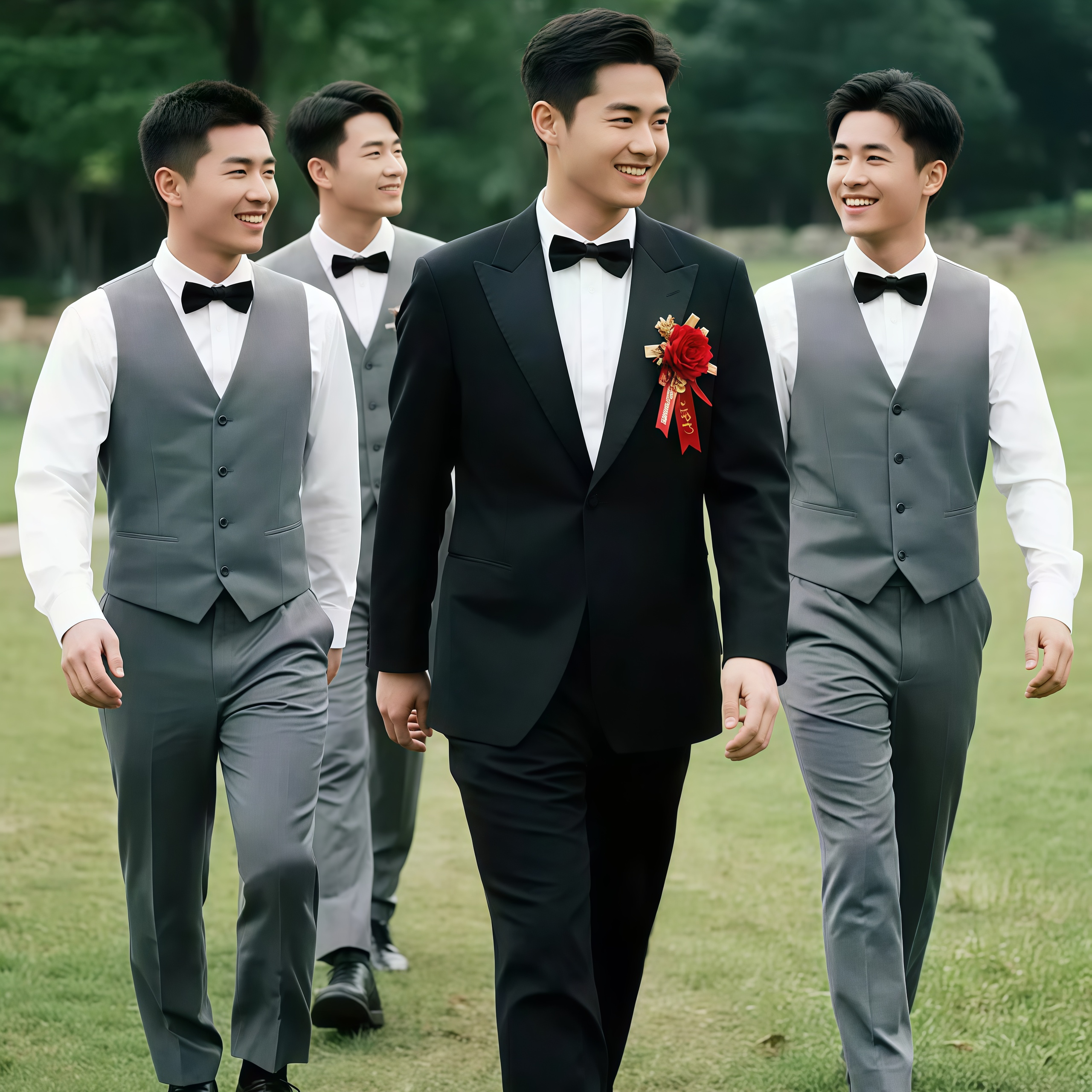 欢喜橙 男士马甲套装结婚商务休闲正装马夹兄弟团伴郎礼服三件套