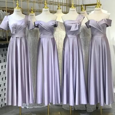 紫色缎面伴娘服新款春季高级小众伴娘团姐妹裙公司宴会晚礼服姐妹