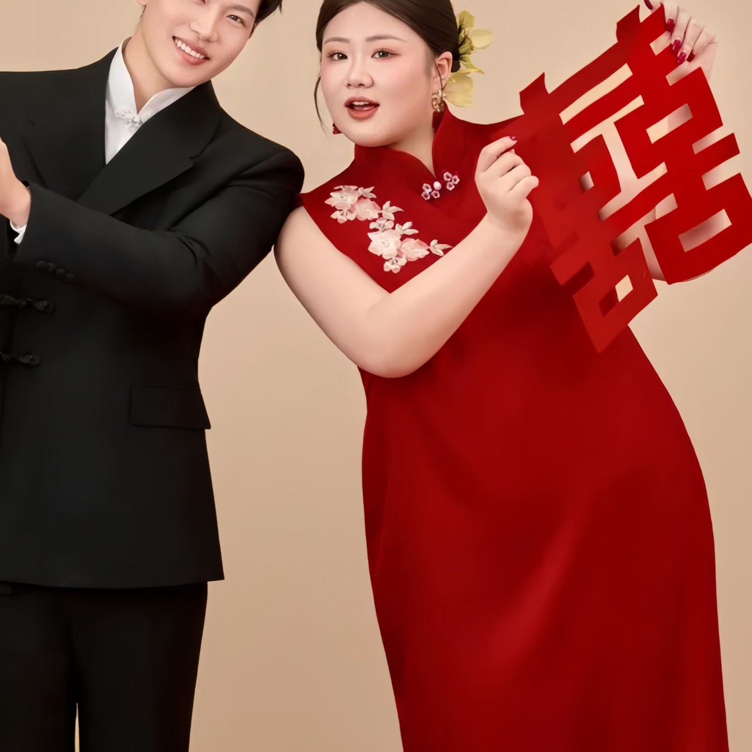 欢喜橙【绯烟】订婚旗袍无袖敬酒服大码胖MM200斤晨袍红色上档次