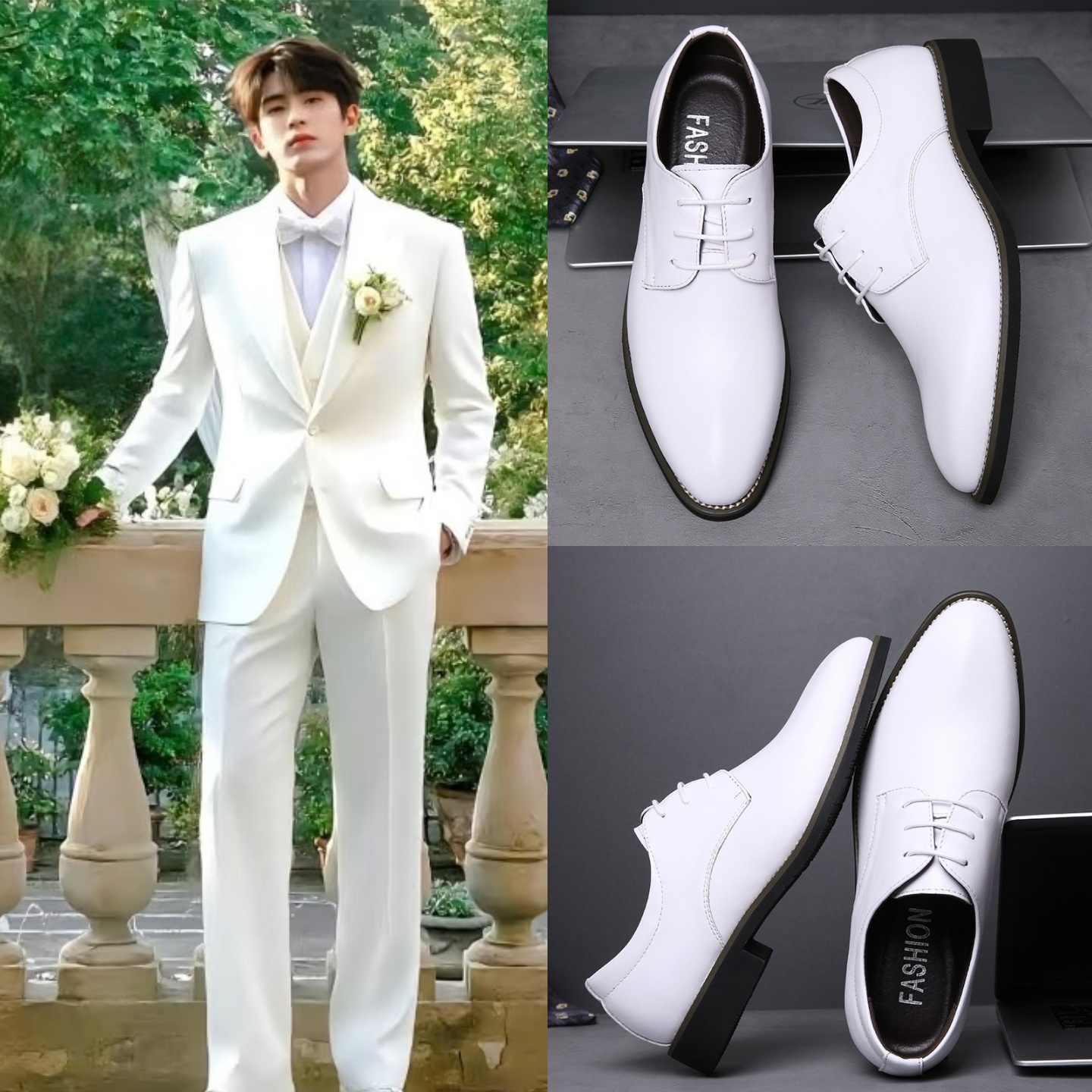 樱桃琥珀张凌赫蒋峤西同款新郎结婚礼鞋男士英伦拍婚纱照小白皮鞋