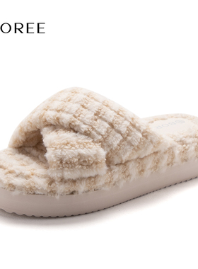 Boree宝人秋冬季轻便ins风棉拖鞋时尚居家保暖卧室毛毛拖增高厚底