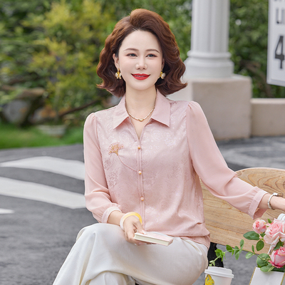 宽松大码小衫中老年女装显瘦衬衫