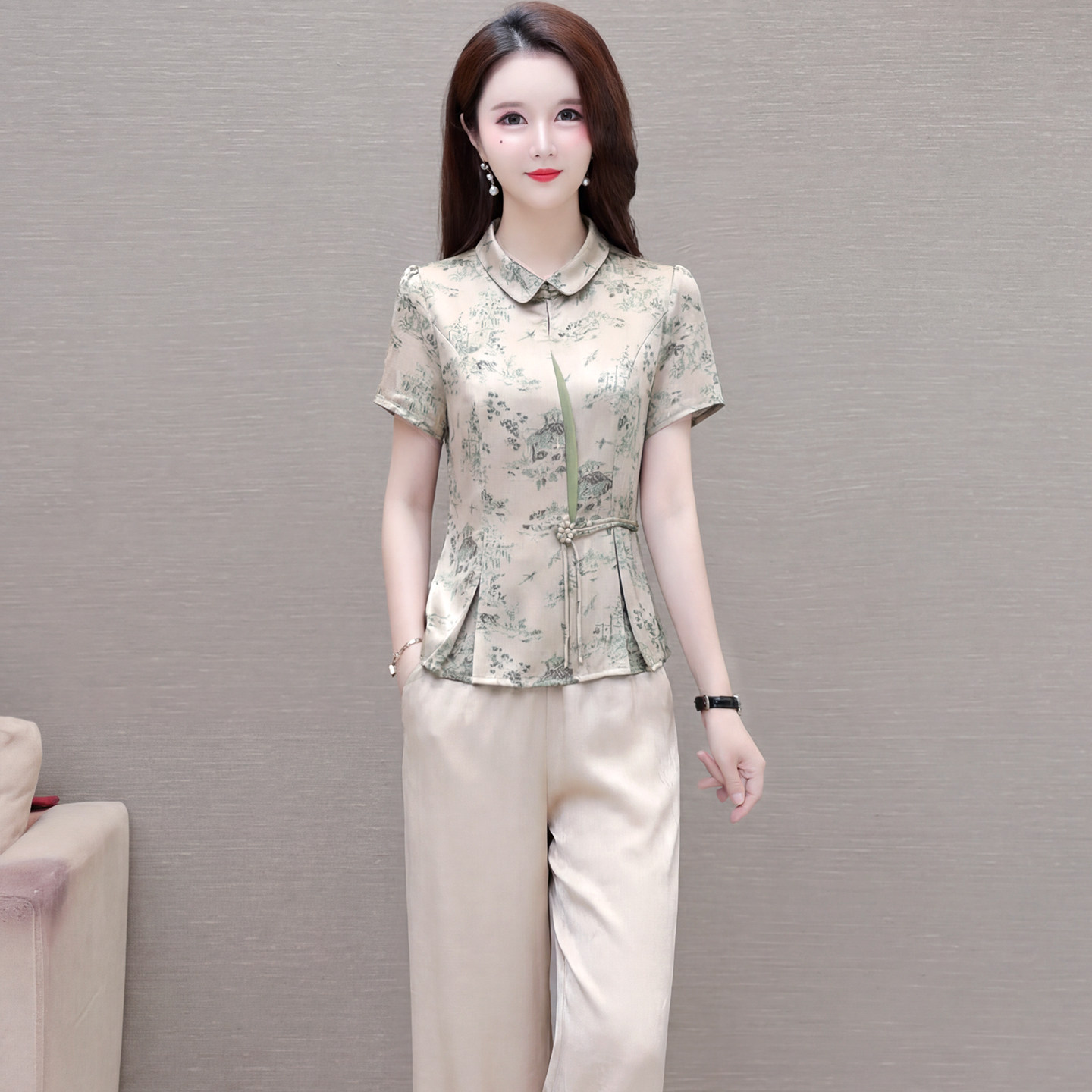 半袖上衣中老年女时尚两件套
