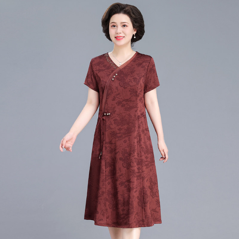 贵夫人胖妈妈夏装新中式连衣裙