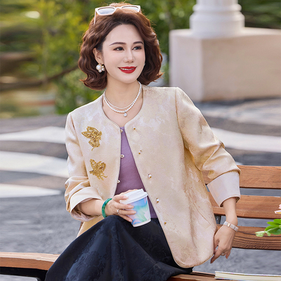 妈妈装金色刺绣国风气质短款上衣