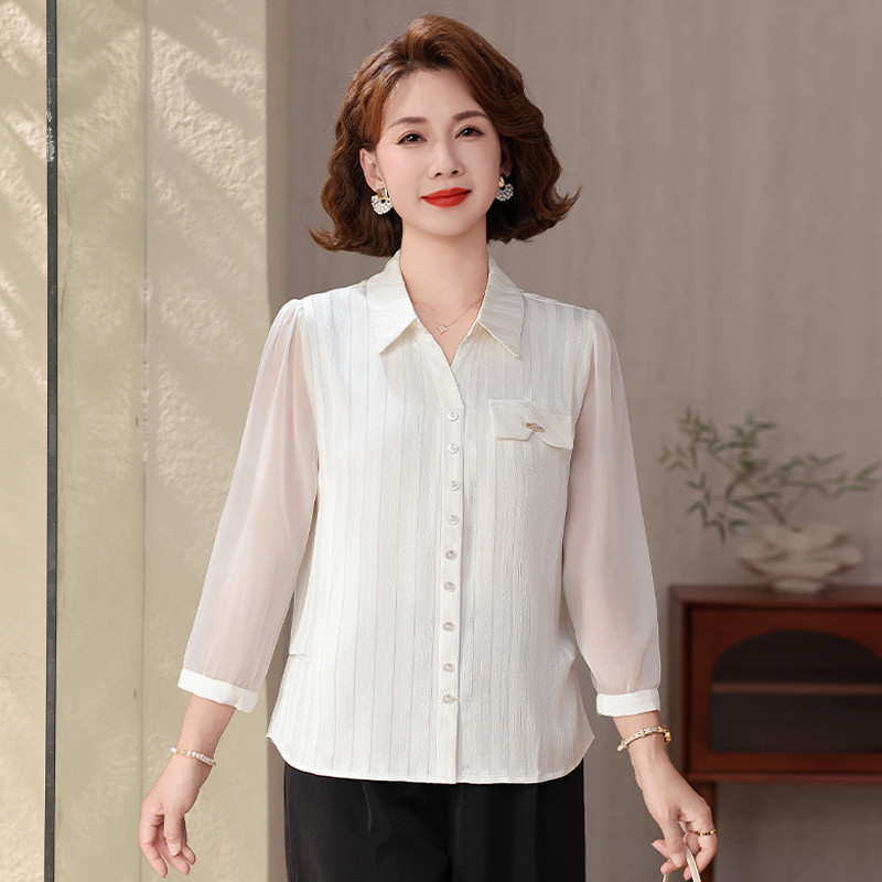 中老年人女春夏七分袖t恤妈妈小衫翻领2026新款中年妇女上衣服薄