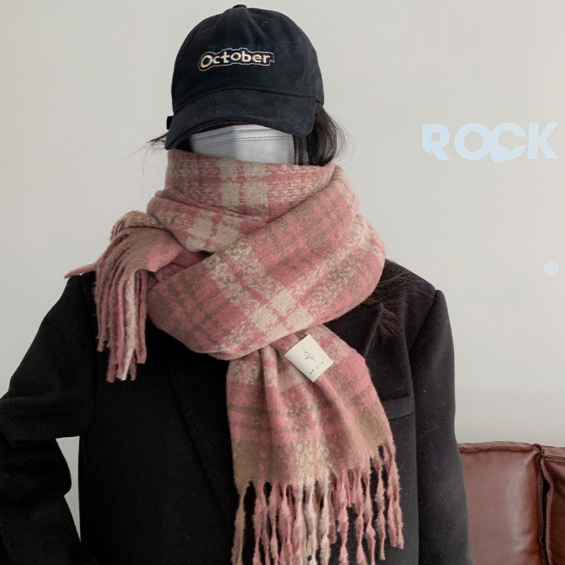 百搭韩版格子仿羊绒围巾女