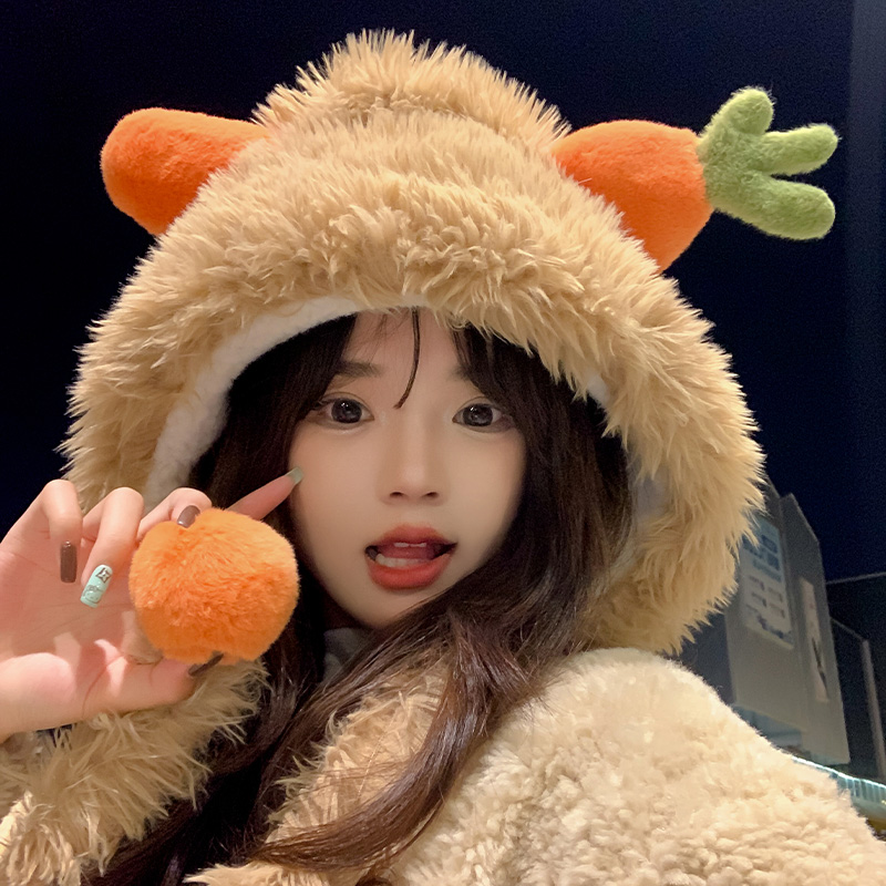 韩版百搭可爱胡萝卜大兜帽