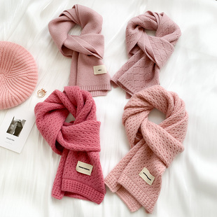 樱花粉针织围巾女秋冬季 百搭加厚保暖可爱学生ins潮毛线围脖 韩版
