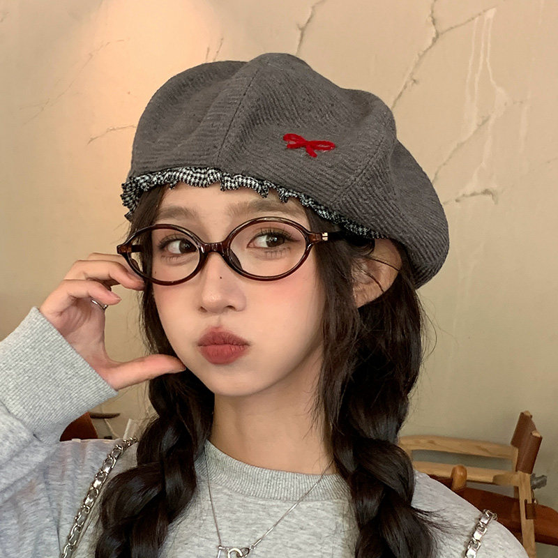 2024新款韩系蝴蝶结蕾丝显脸小贝雷帽女大头围秋冬保暖画家八角帽,服饰配件/皮带/帽子/围巾,帽子,淘宝优惠券,粉丝福利购,淘宝优惠卷