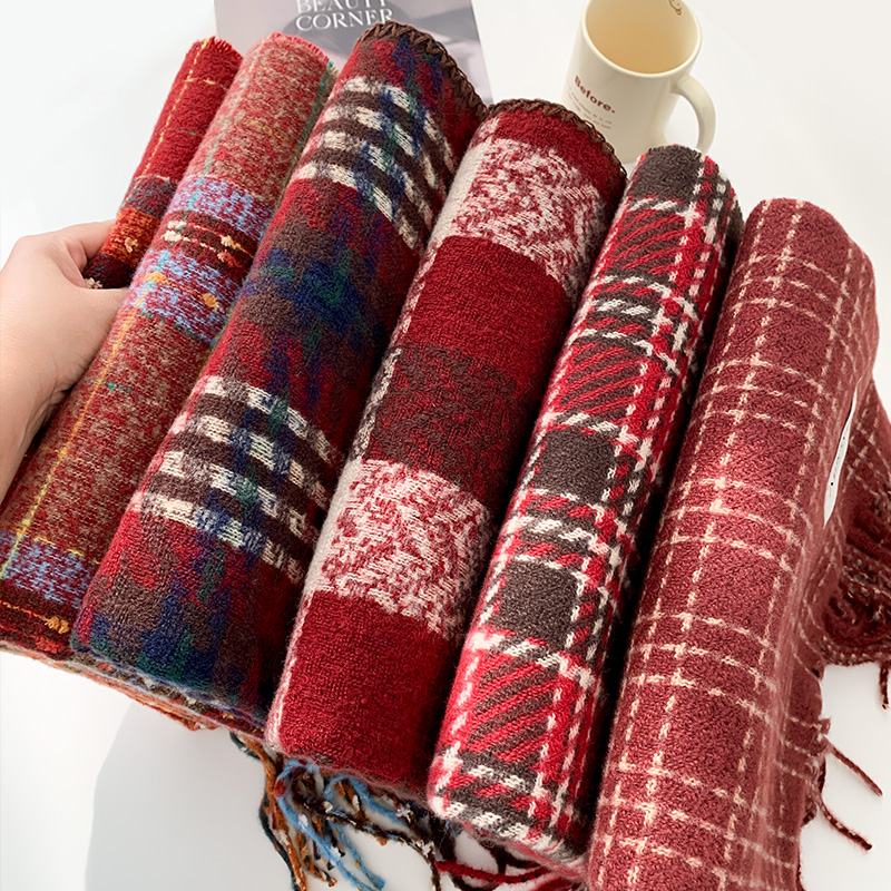 惟嫒仿羊绒围巾红色格子系列