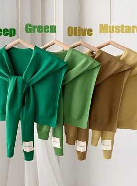 绿色布标外搭小披肩女纯色百搭洋气时尚护颈坎肩春秋季搭裙子T恤