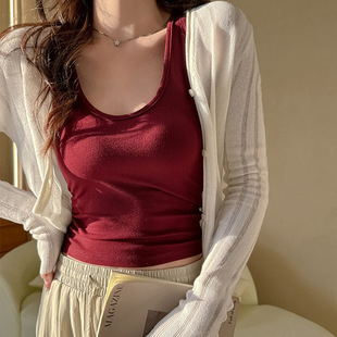 严选辣妹风工字U领内搭打底吊带背心女简约休闲纯色修身显瘦上衣