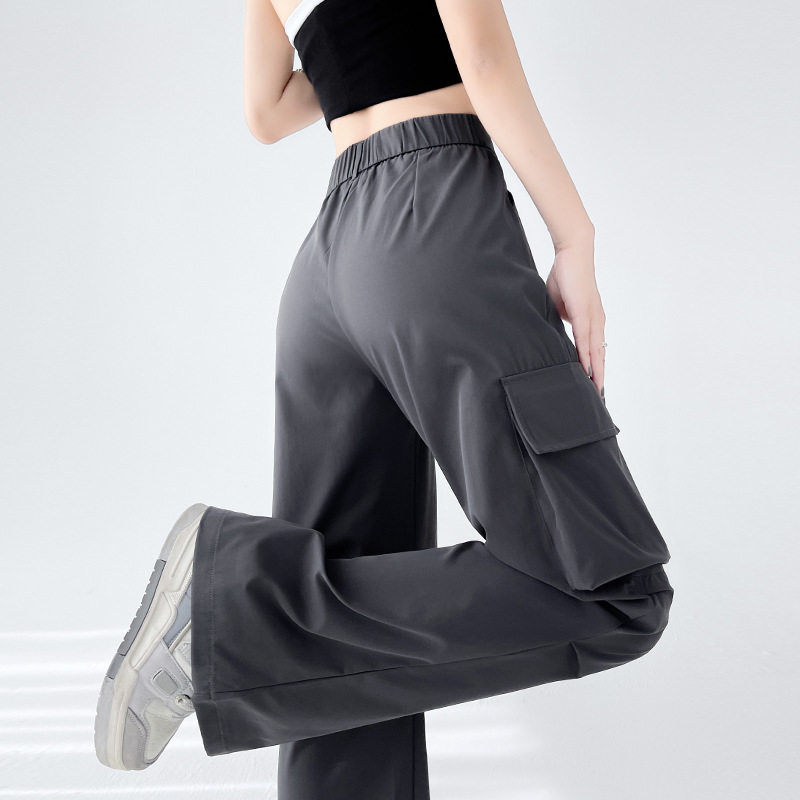 微喇门襟工装阔腿裤女夏季薄款美式设计感甜辣休闲高腰显瘦直筒裤