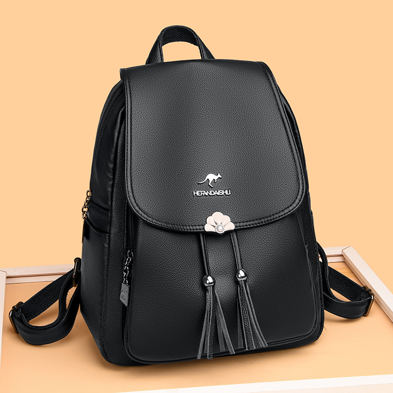 袋鼠女士双肩包真皮软皮牛皮