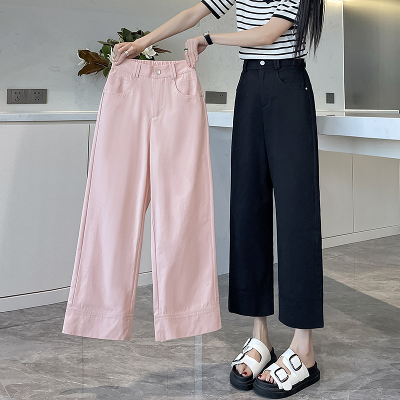 纯棉八分九分窄版阔腿裤女2026新款夏季薄款高腰宽松显瘦直筒裤子