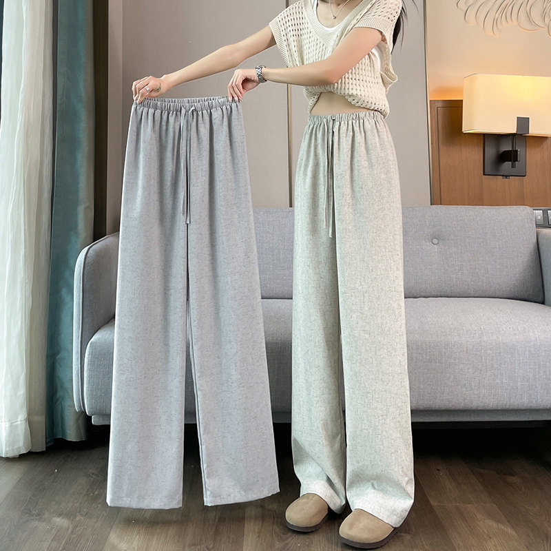 夏季薄款亚麻垂坠小个子阔腿裤女图片