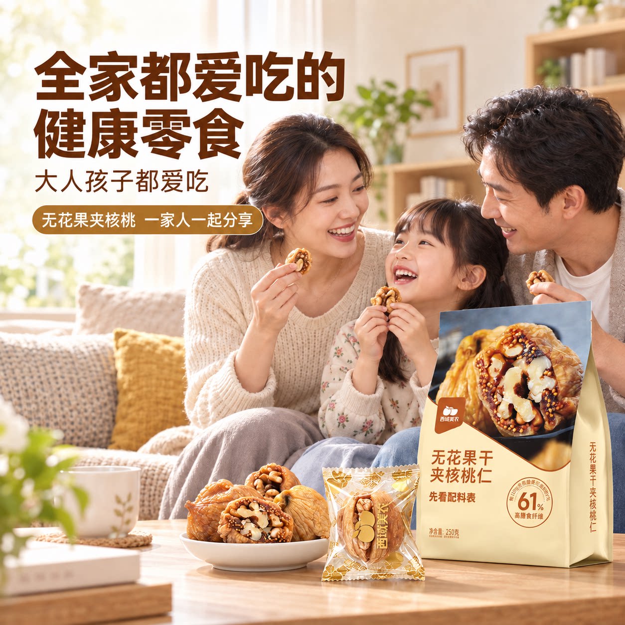 西域美农无花果干夹核桃仁250g*2袋即食软糯大果坚果零食家庭装A