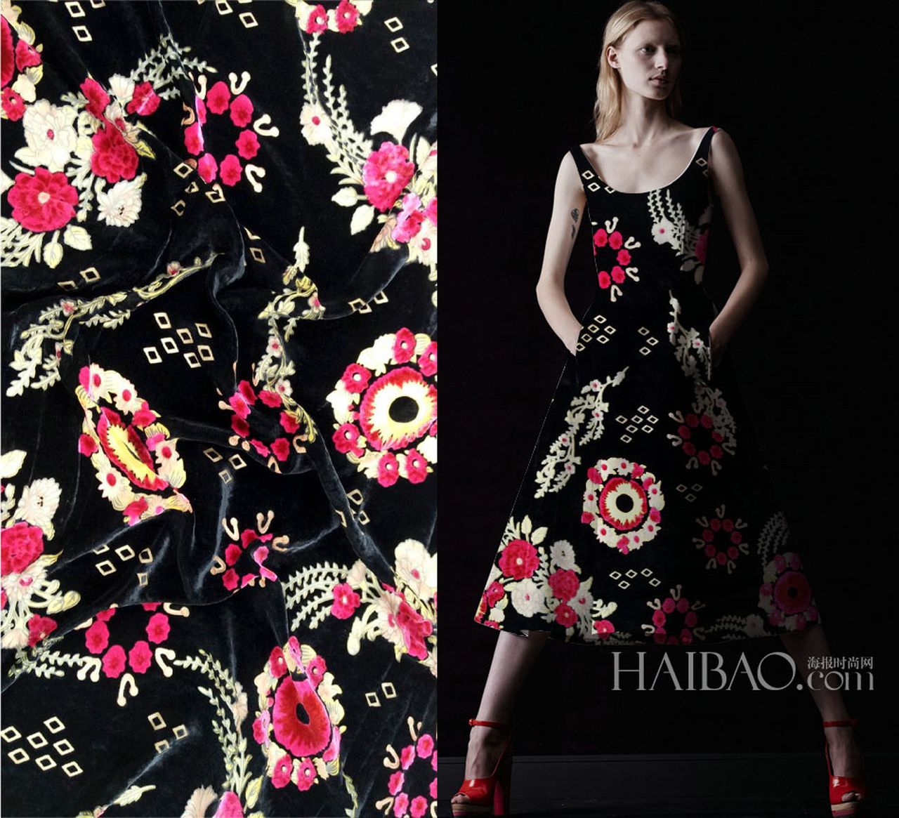 嫣红芬芳真丝烂花绒真丝绒布料桑蚕丝天鹅绒秋款旗袍裙面料金丝绒