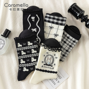 卡拉美拉袜子女棉袜秋冬中筒日系外穿ins潮流百搭复古袜caramella