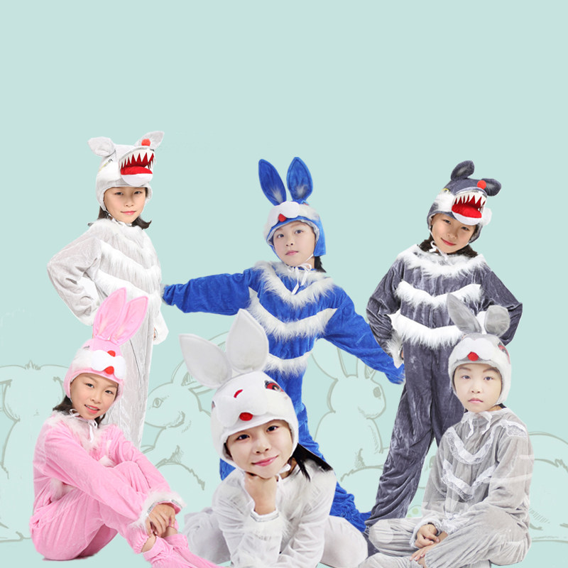 儿童蕾丝衣服大灰狼小白兔舞蹈演出服动物卡通金丝绒亲子表演服装