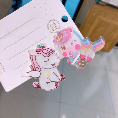 Unicorn独角兽卡通宝宝发夹边夹可爱发饰儿童亚克力饰品女童发卡