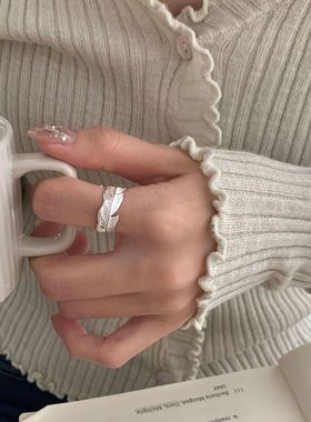 S925纯银韩版小众羽毛戒指