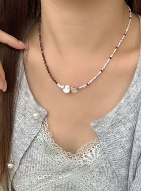 拉丝珠银色大圆球猫眼项链