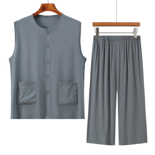 砍袖家居服爷爷七分裤套装夏汗衫