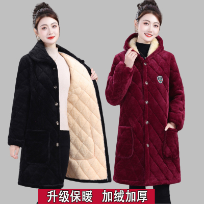 女装加绒加厚棉衣中长款宽松罩衣