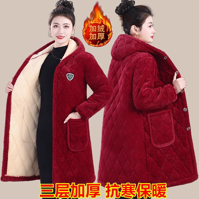 女士中长棉服加绒加厚保暖棉衣