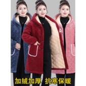 加绒加厚棉衣女士冬季 中长款 罩衣保暖防寒三层夹棉外套四川省省服