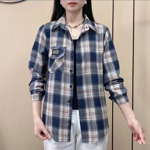 宽松休闲开衫长袖百搭格子女