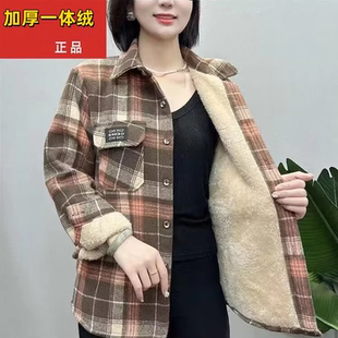 秋冬新款女式加绒加厚洋气衬衣休闲时尚格子加厚保暖外套衬衫百搭
