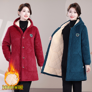 外套妈妈装 保暖罩衣宽松中长款 棉袄加绒加厚 女棉衣秋冬款 2025新款