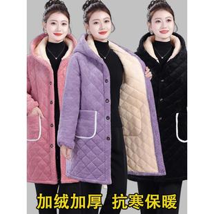 加绒加厚连帽棉衣女中长款 今年流行百搭洋气棉服 保暖罩衣妈妈冬装