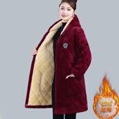 中长款 加绒加厚冬季 外套罩衣妈妈中老年保暖棉袄大码 连帽棉衣棉服