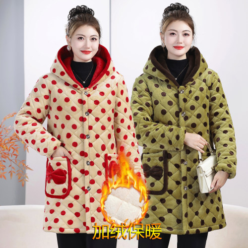 加绒加厚冬季女士罩衣外套三层
