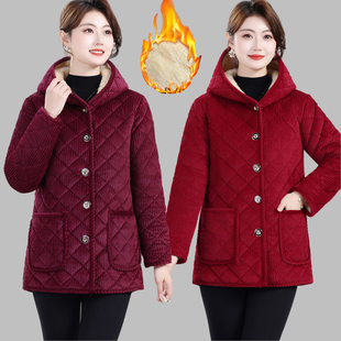 冬季女装棉袄加厚加绒夹棉保暖罩衣中长款灯芯绒棉服加肥加大外套