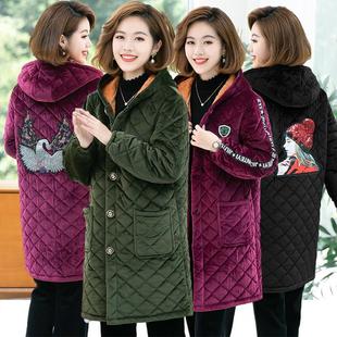 冬季 棉服外套加绒加厚夹棉保暖厚罩衣加肥加大宽松 新款 金丝绒女装